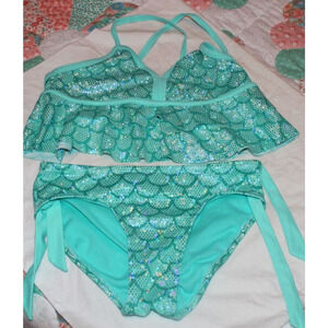 Justice Girls Mermaid Bikini Flounce Top Set Swims- Size 8